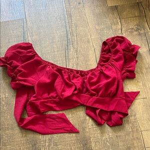 SHEIN Bold Red Ruched Blouse